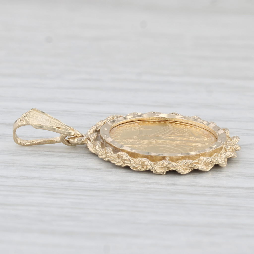 Light Gray 1986 American Eagle Coin Pendant 14k 999 Gold 1/10oz 5 Dollar Walking Liberty