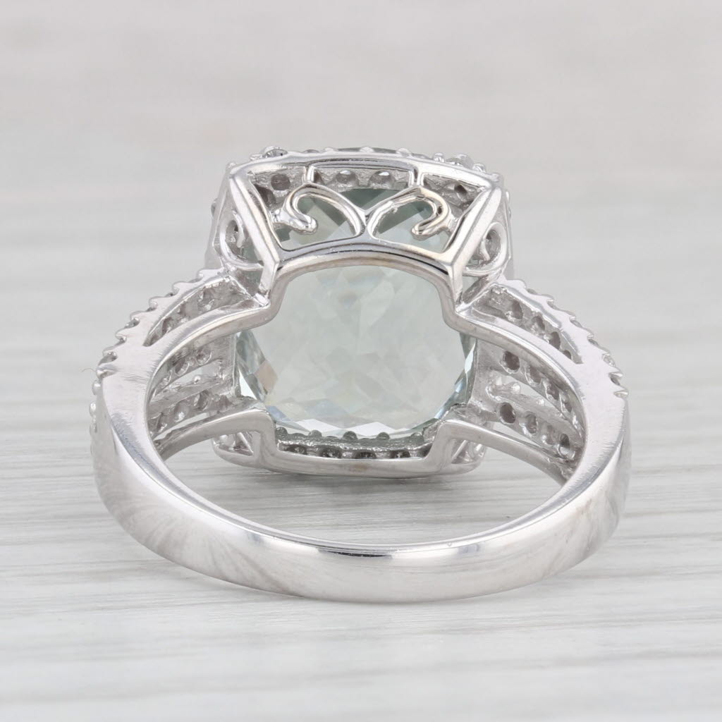 Light Gray 7.37ctw Prasiolite Green Amethyst Diamond Halo Ring 14k White Gold Size 7.25