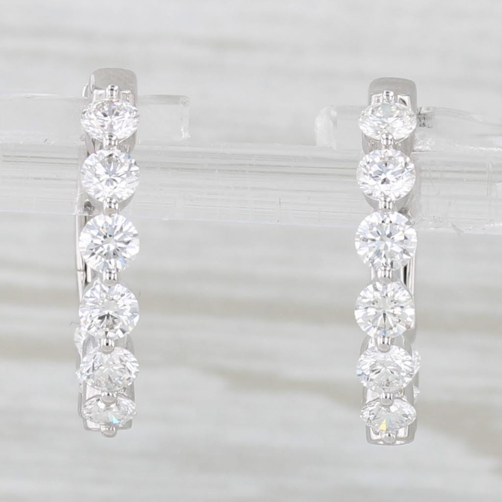 Light Gray New 1.54ctw Diamond Inside Out Hoop Earrings 14k White Gold Snap Top Hoops