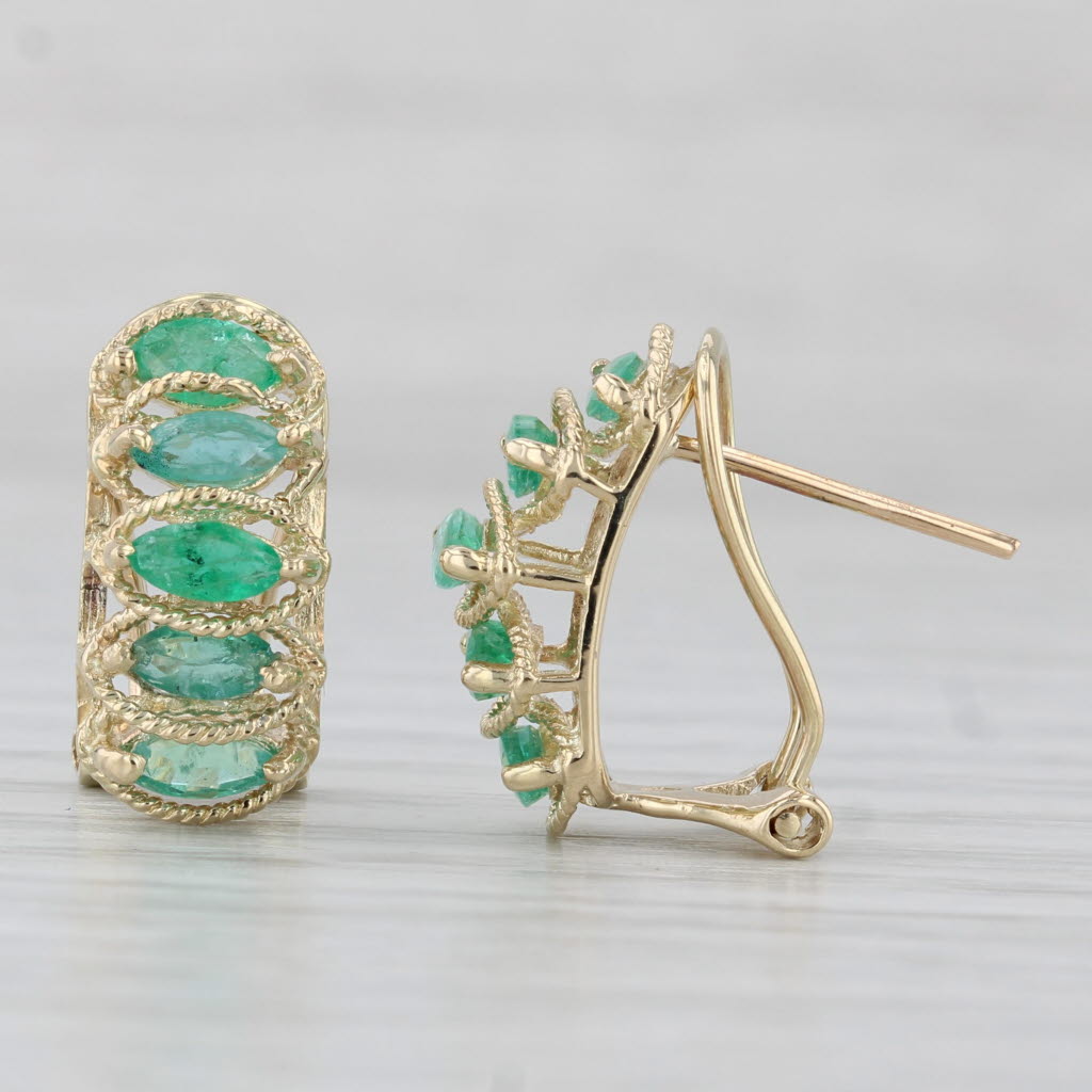 Light Gray 1.40ctw Emerald Journey Earrings 14k Yellow Gold Omega Back Drops