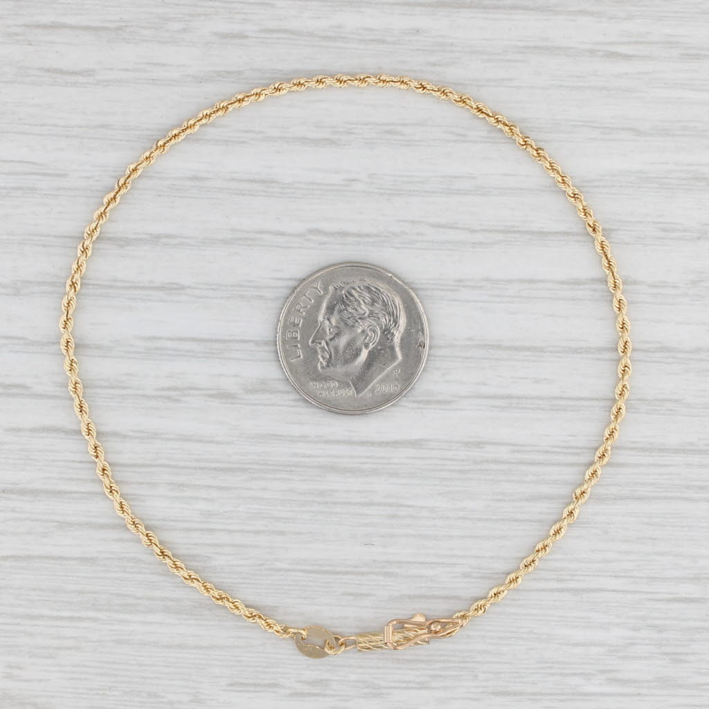 Light Gray Rope Chain Bracelet 18k Yellow Gold 8" 1.7mm