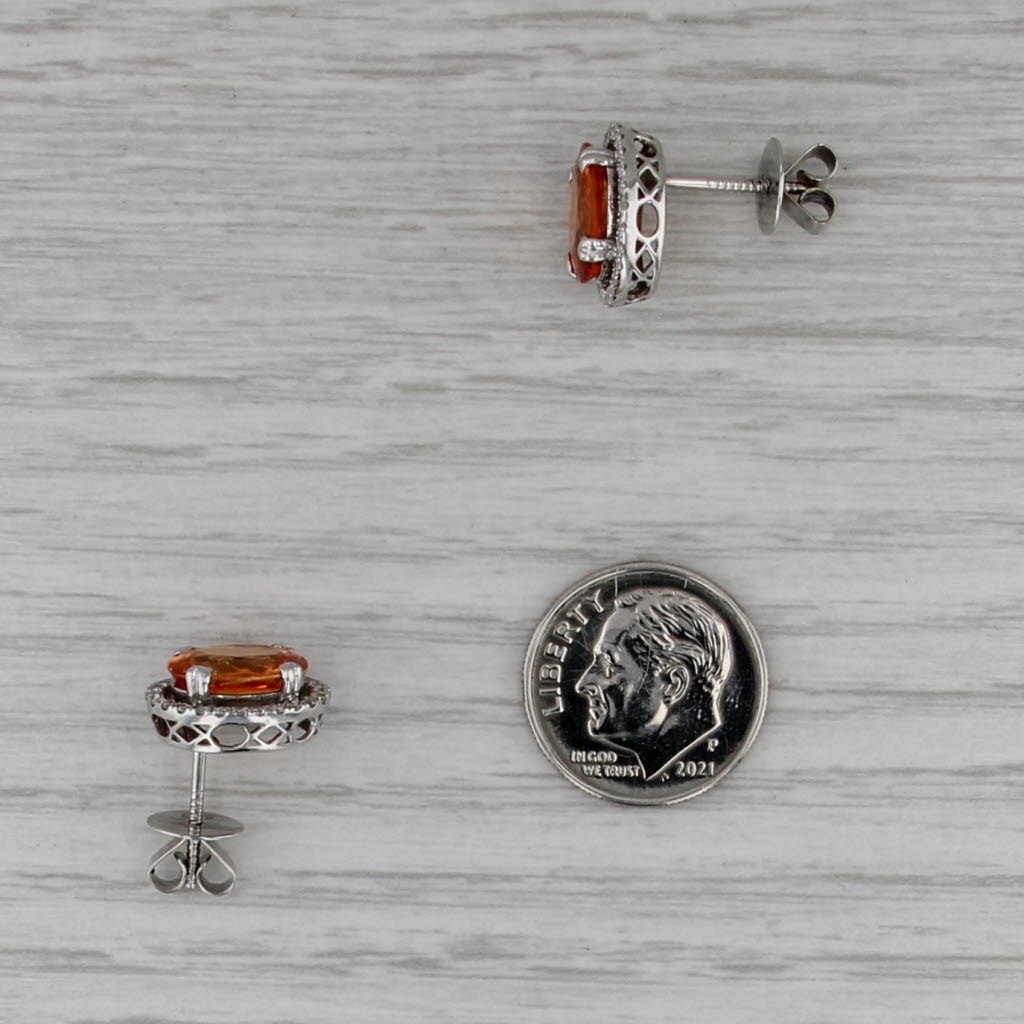5.80ctw Spessarite Orange Garnet Diamond Halo Stud Earrings 14k White Gold