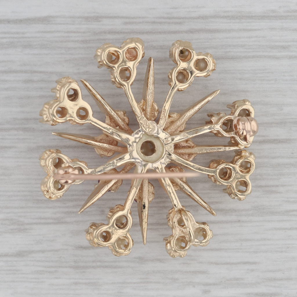 Gray Vintage Ruby Opal Flower Brooch Pendant 14k 10k Yellow Gold Statement Pin