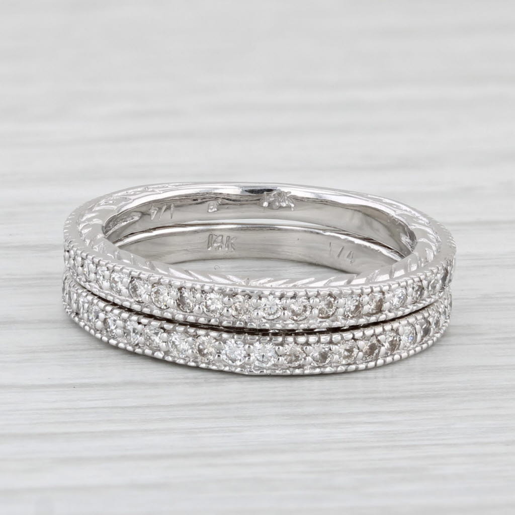 Light Gray 0.42ctw Diamond Set of 2 Rings 14k White Gold Size 6 Stackable Wedding Bands