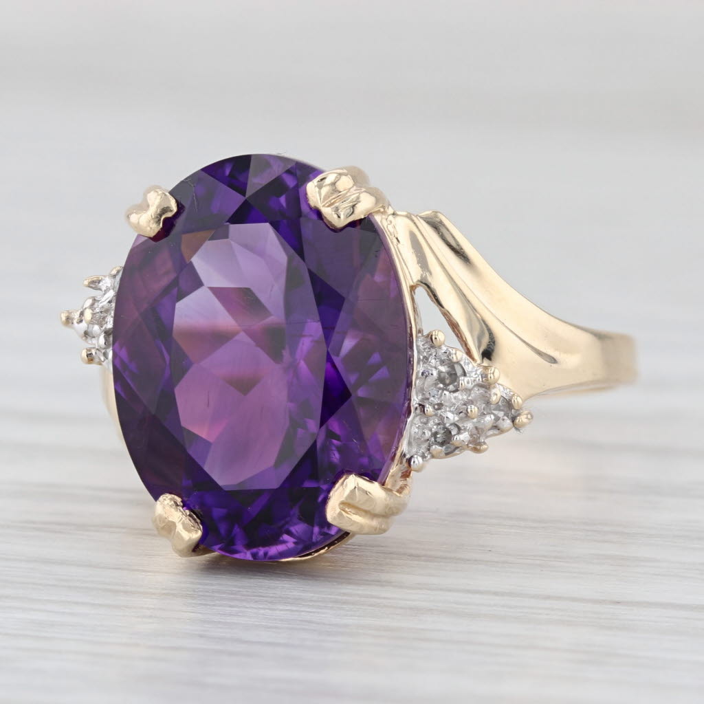 10.22ctw Oval Amethyst Diamond Ring 10k Yellow Gold Size 10