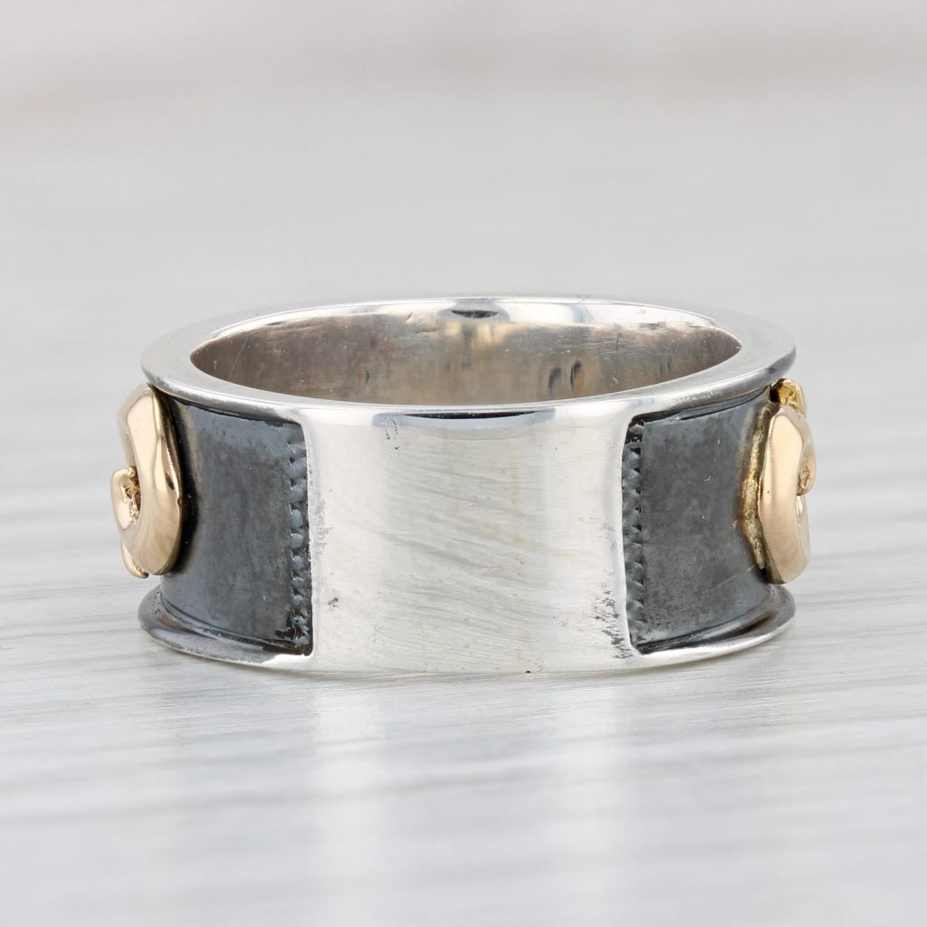 Light Gray Ornate Scroll Work Ring 14k Gold Sterling Silver Size 8 Band