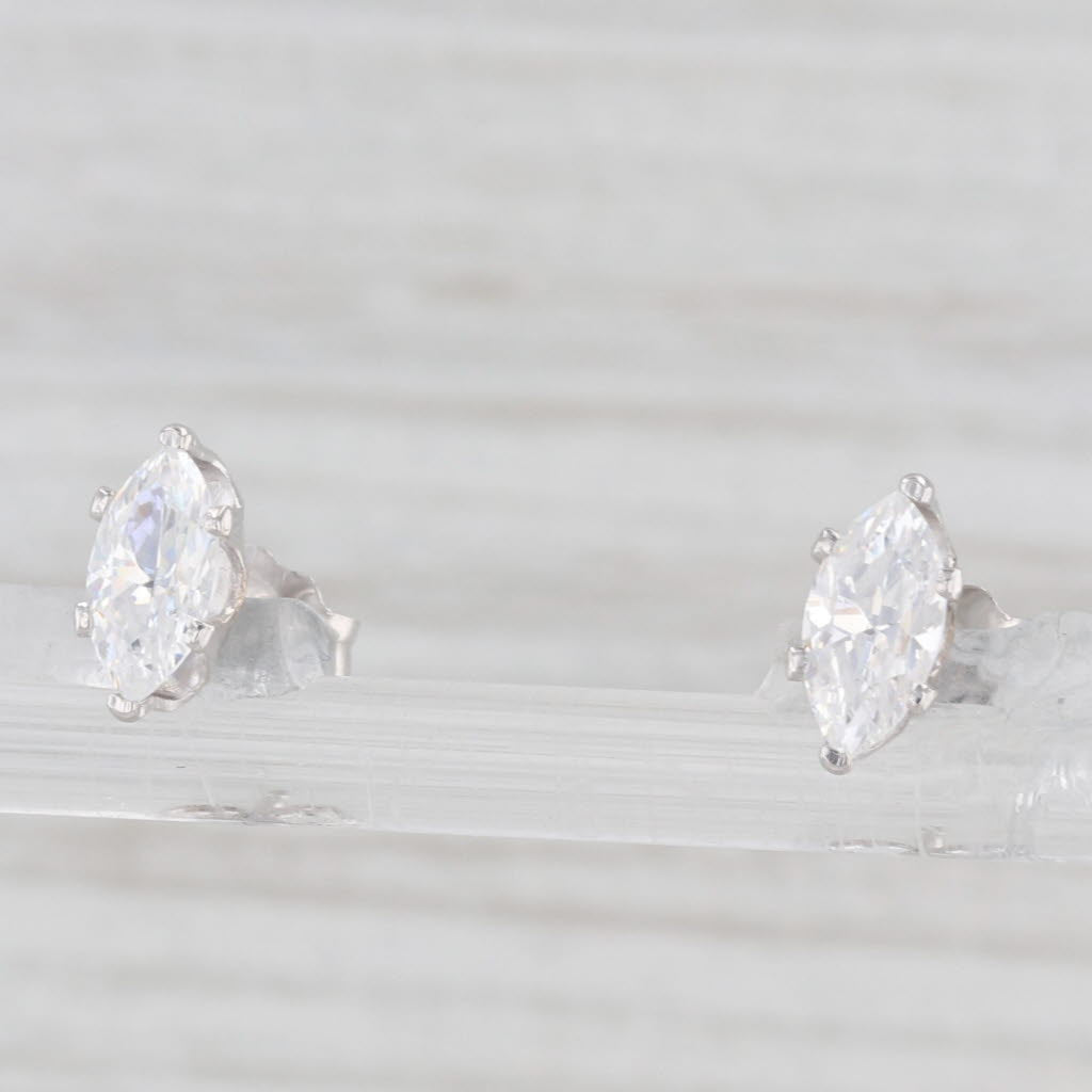 Light Gray 0.70ctw Marquise Cubic Zirconia Solitaire Stud Earrings 14k White Gold