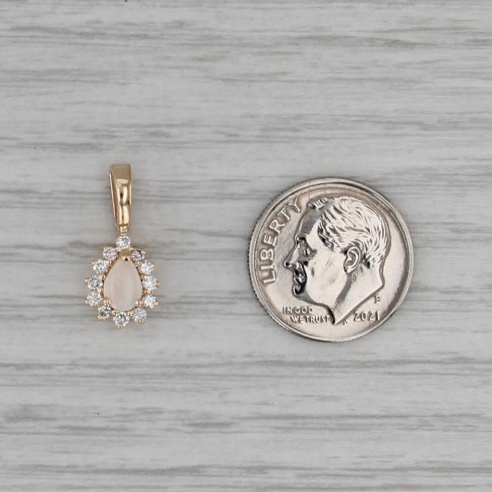 Pear Cabochon Teardrop Diamond Halo Pendant 14k Yellow Gold Small Drop