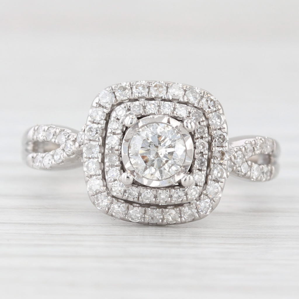 Light Gray 0.60ctw Round Diamond Halo Engagement Ring 10k White Gold Size 7