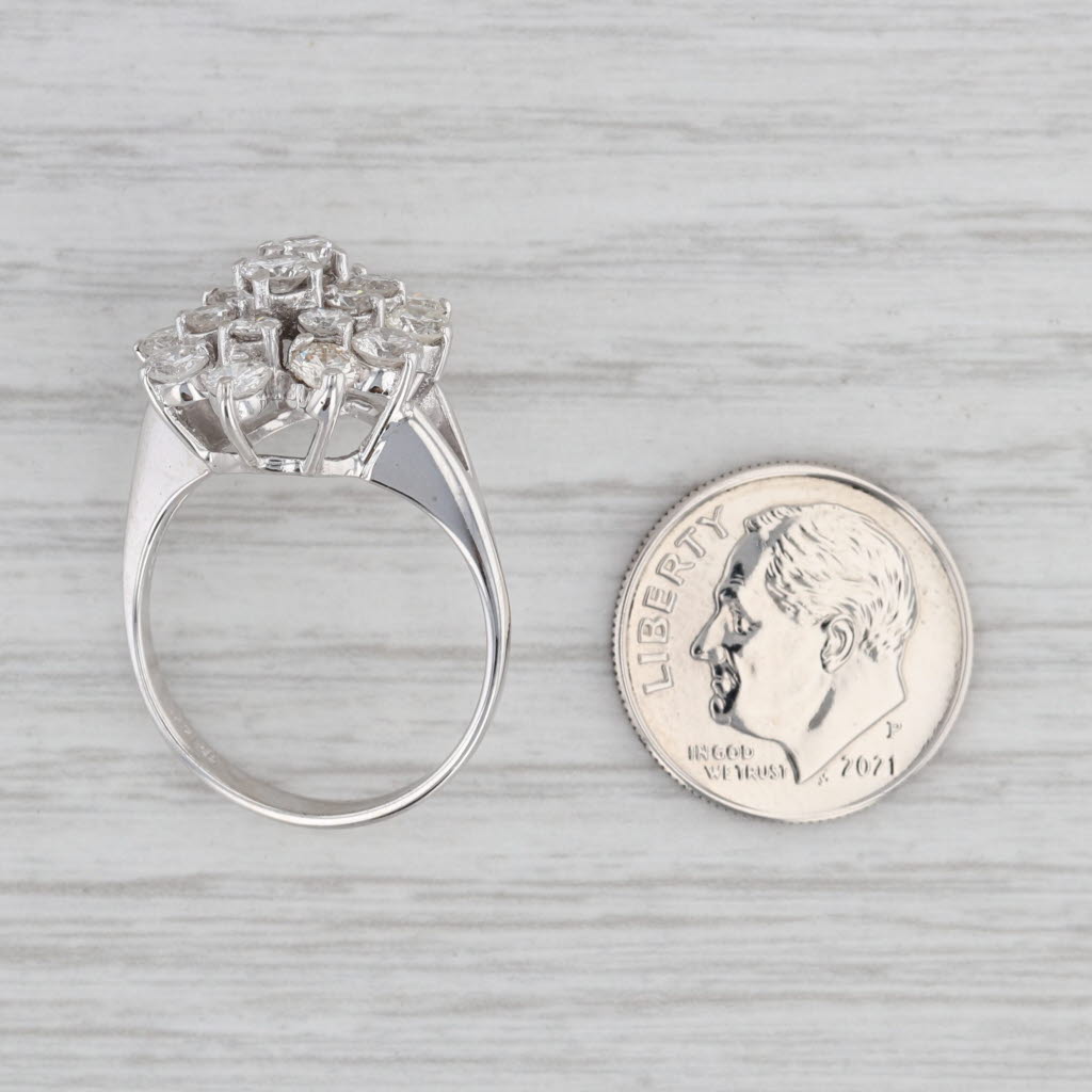 Gray 2.25ctw Diamond Cluster Ring 14k White Gold Size 7.75 Cocktail