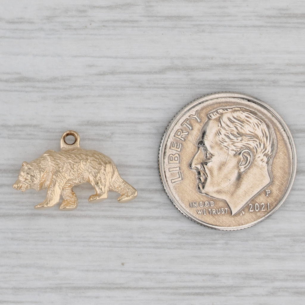 Gray Small Vintage Bear Charm 14k Yellow Gold Pendant