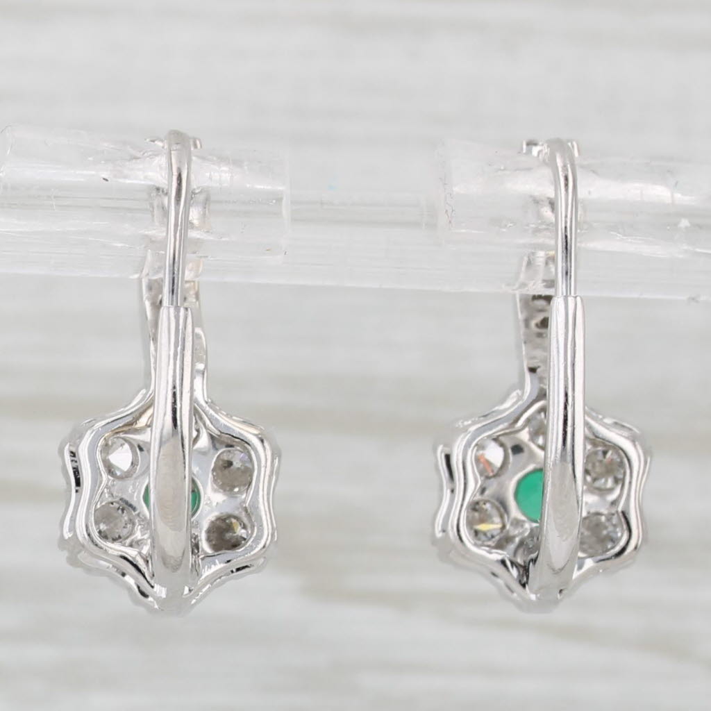 Light Gray 1.70ctw Emerald Diamond Flower Drop Earrings 14k White Gold Lever Backs