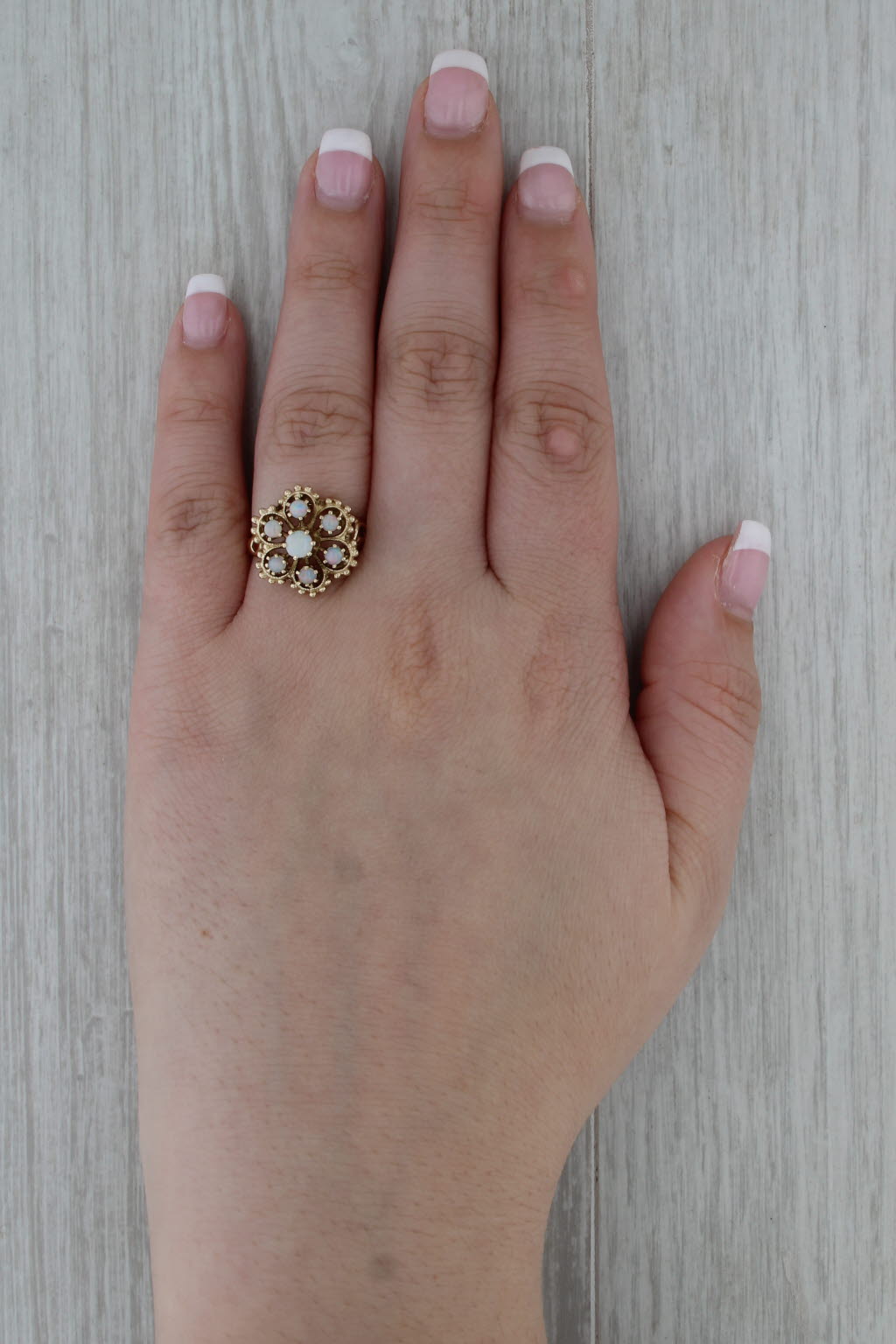 Opal Flower Cluster Ring 14k Yellow Gold Size 7.5 Cocktail