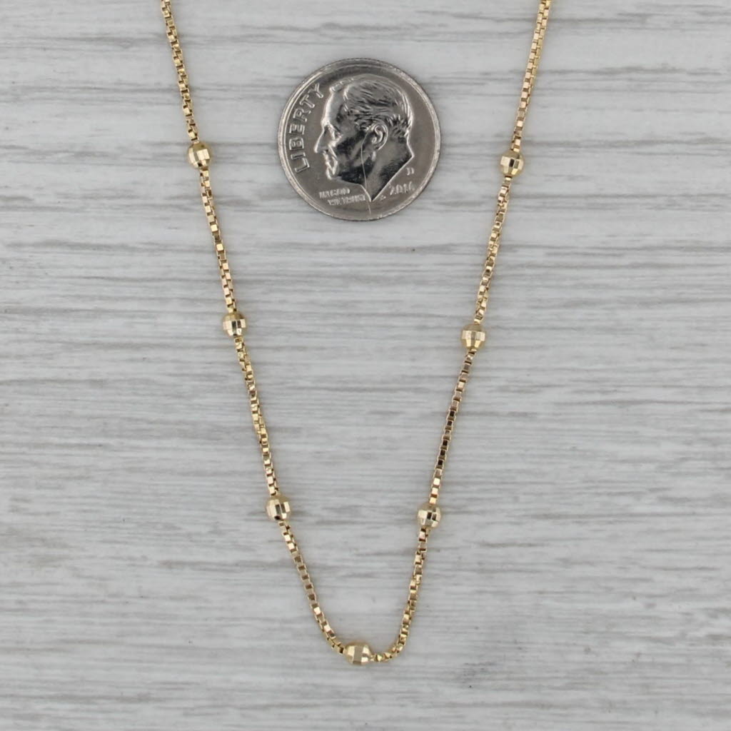 20" Bead Station Box Chain Necklace 14k Yellow Gold 2.8-1mm