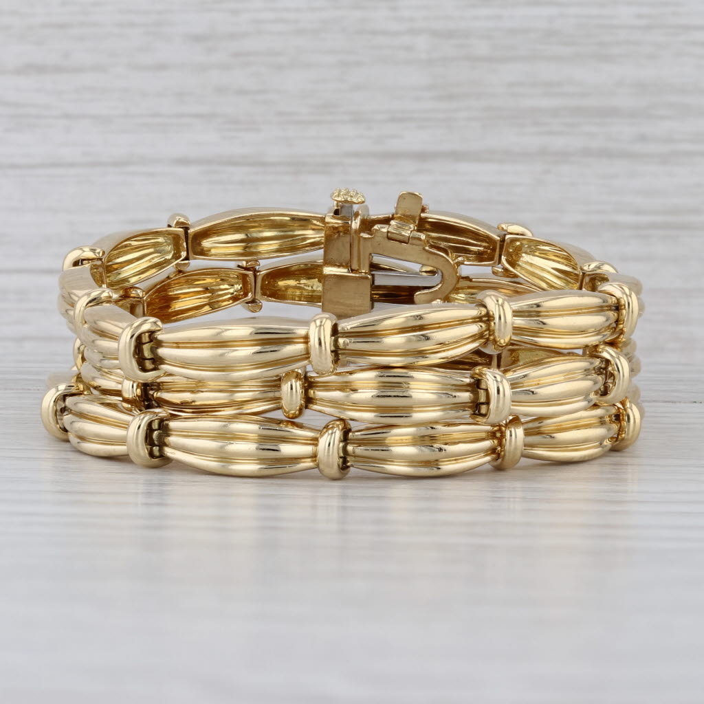 Vintage Tiffany 3-Row Bracelet 18k Yellow Gold w/ Box Magazine 7" 18mm