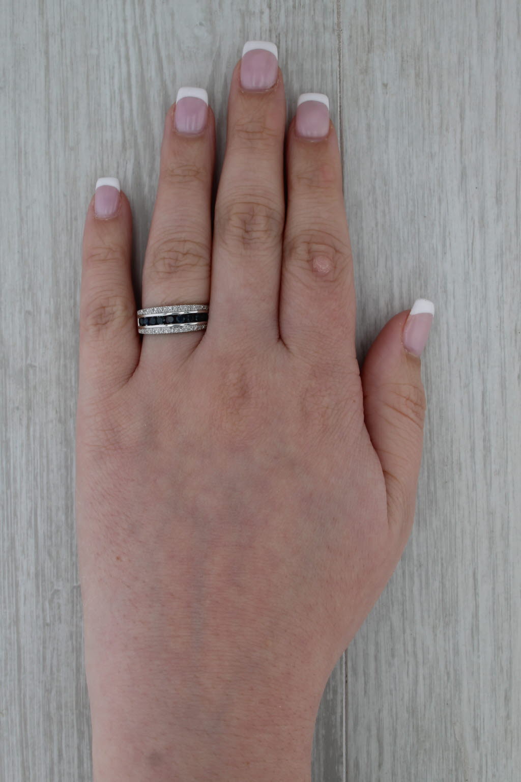 0.86ctw Blue Sapphire Diamond Ring 14k White Gold Size 7.25 Wedding Anniversary