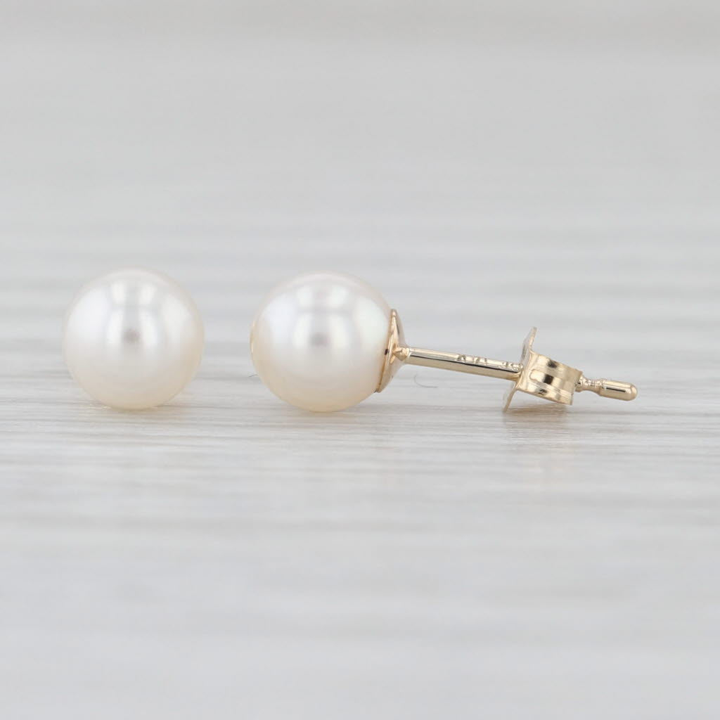 5mm Cultured Pearl Stud Earrings 14k Yellow Gold Round Solitaire Studs