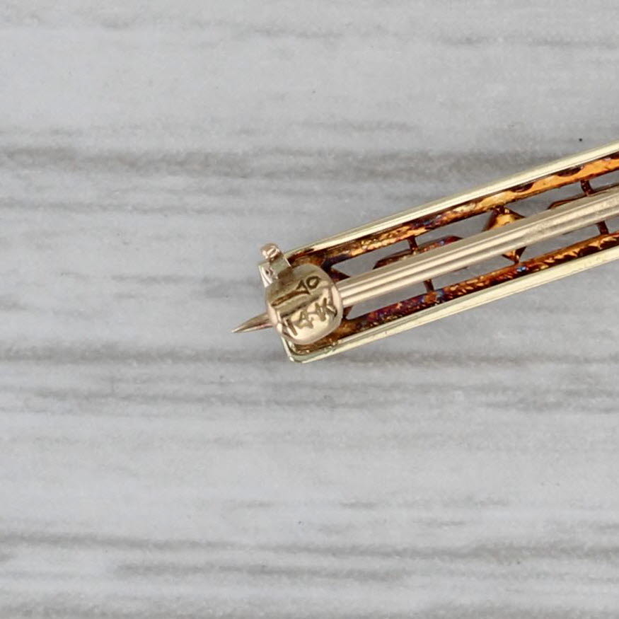 Gray Vintage Lab Created Blue Sapphire Bar Pin Filigree 14k Gold Platinum