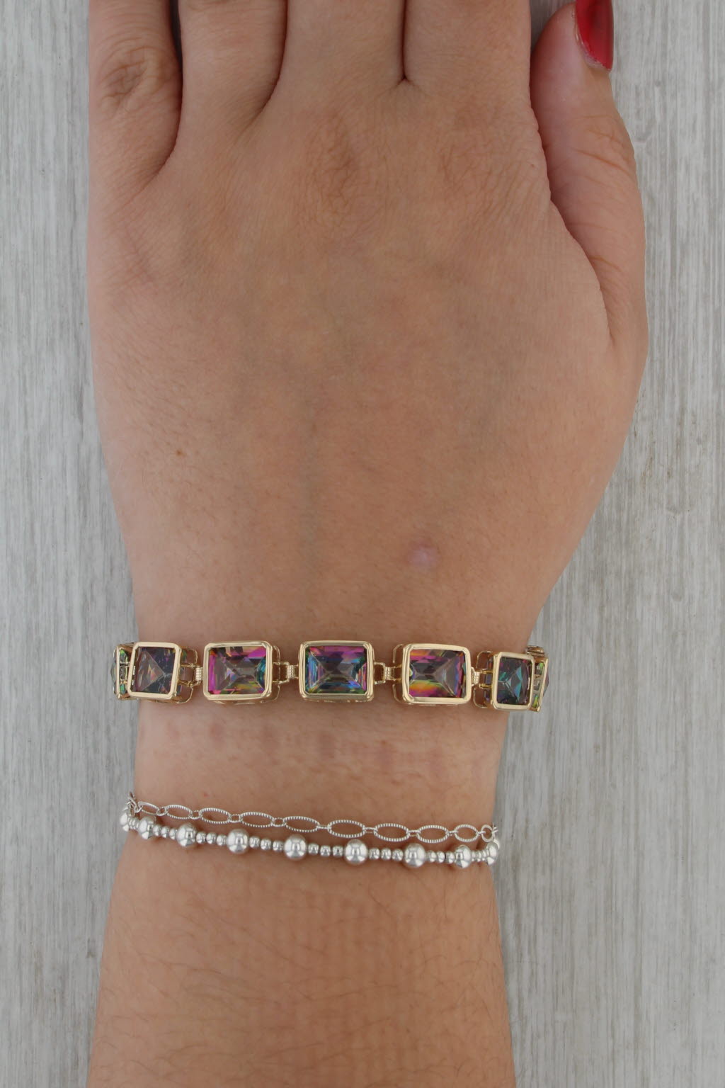 50ctw Mystic Topaz Tennis Bracelet 14k Yellow Gold 7.25" 9mm