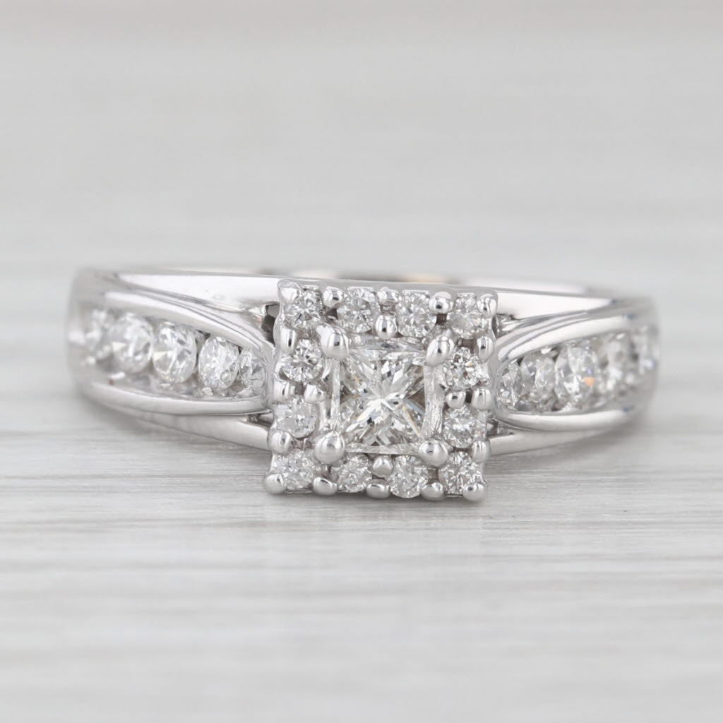 Light Gray 0.55ctw Diamond Halo Engagement Ring 14k White Gold Size 5.5 Cathedral Band