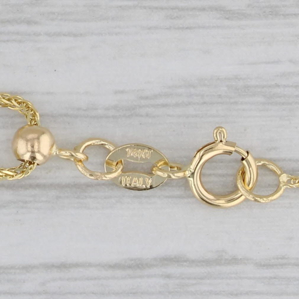Gray Wheat Chain Necklace Adjustable up to 22" 14k Yellow Gold Bead Slide