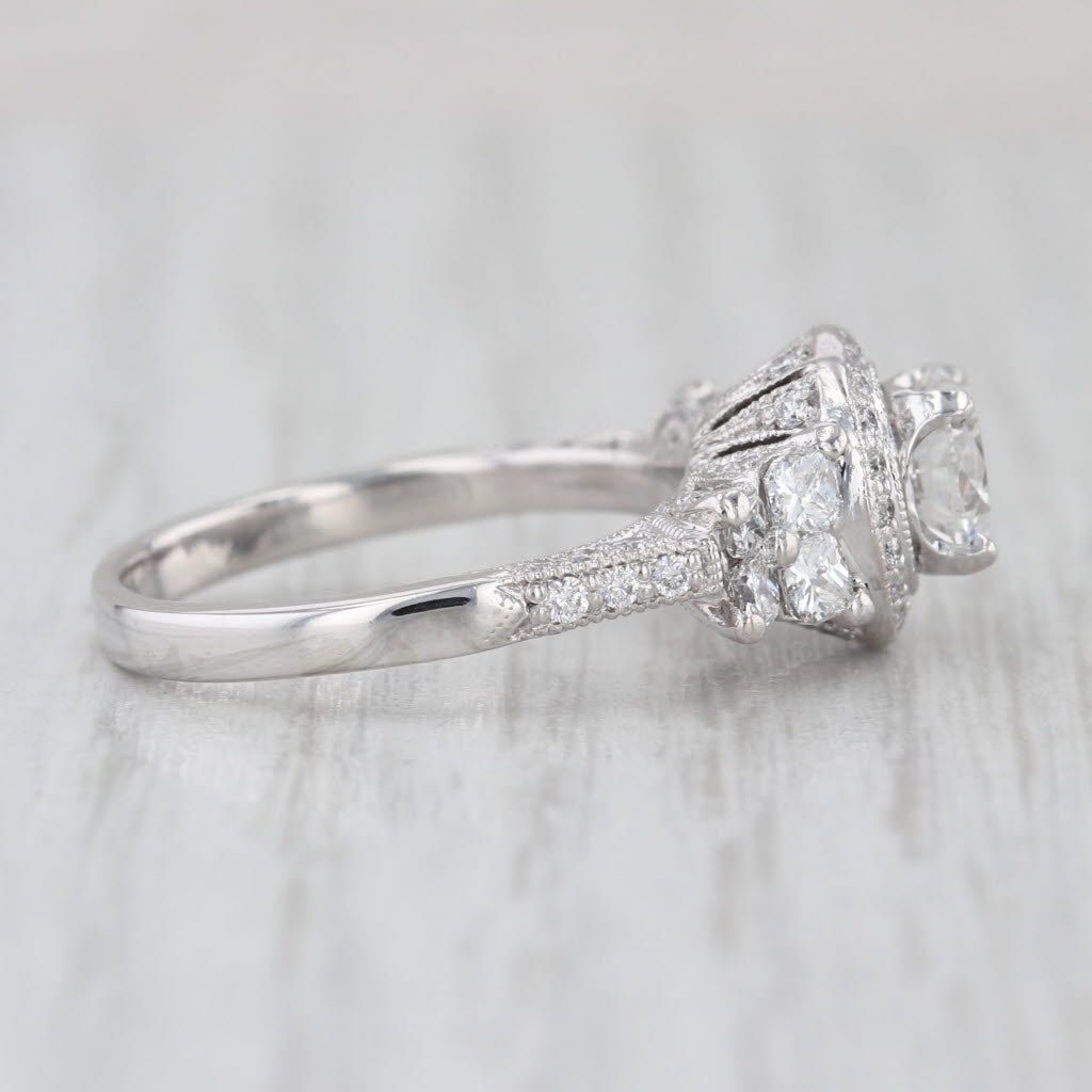 1.56ctw GIA Round Diamond Halo Engagement Ring Platinum Size 6.75 Ornate