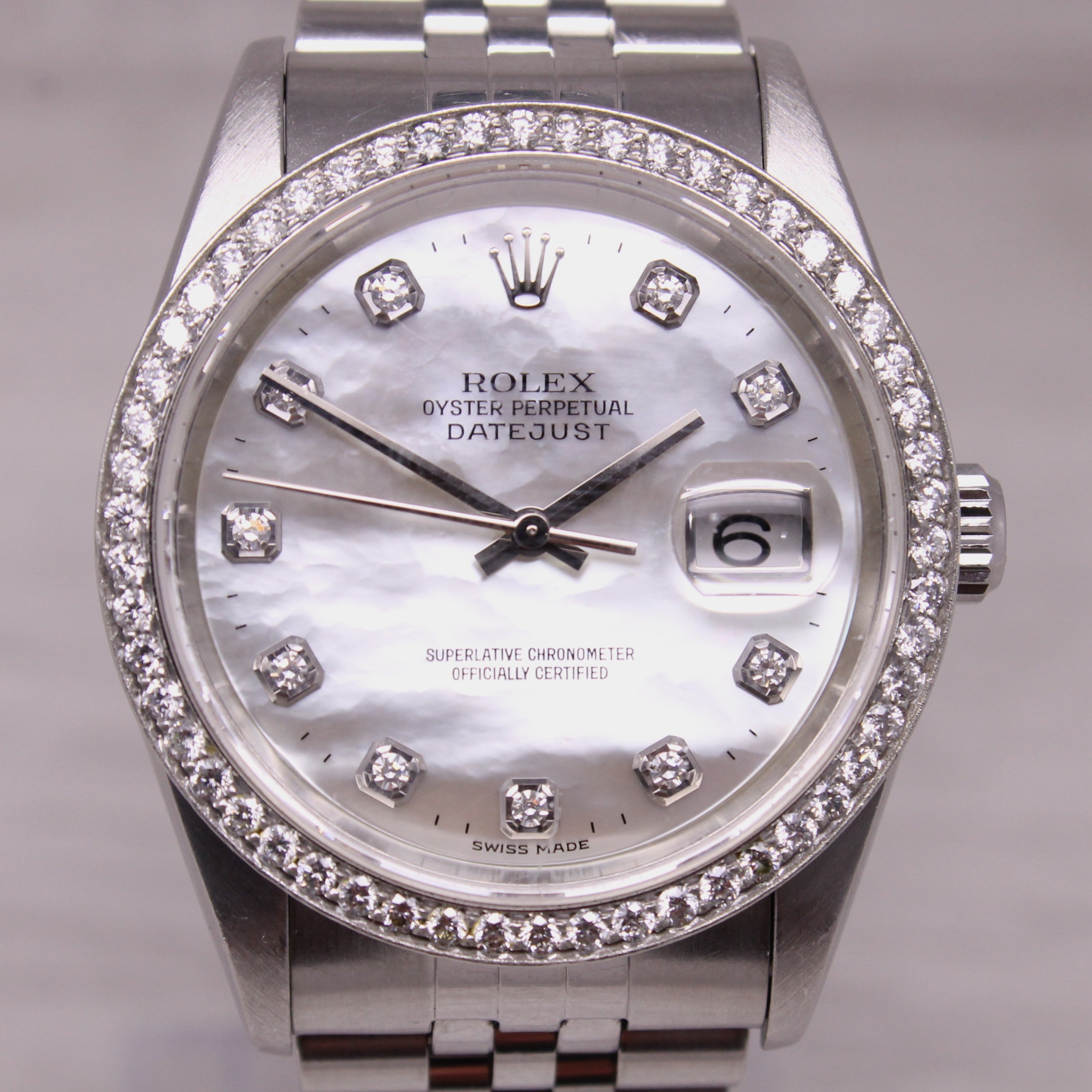 2000 Rolex Datejust 16234 36mm Automatic Watch Custom MOP Diamond Dial & Bezel
