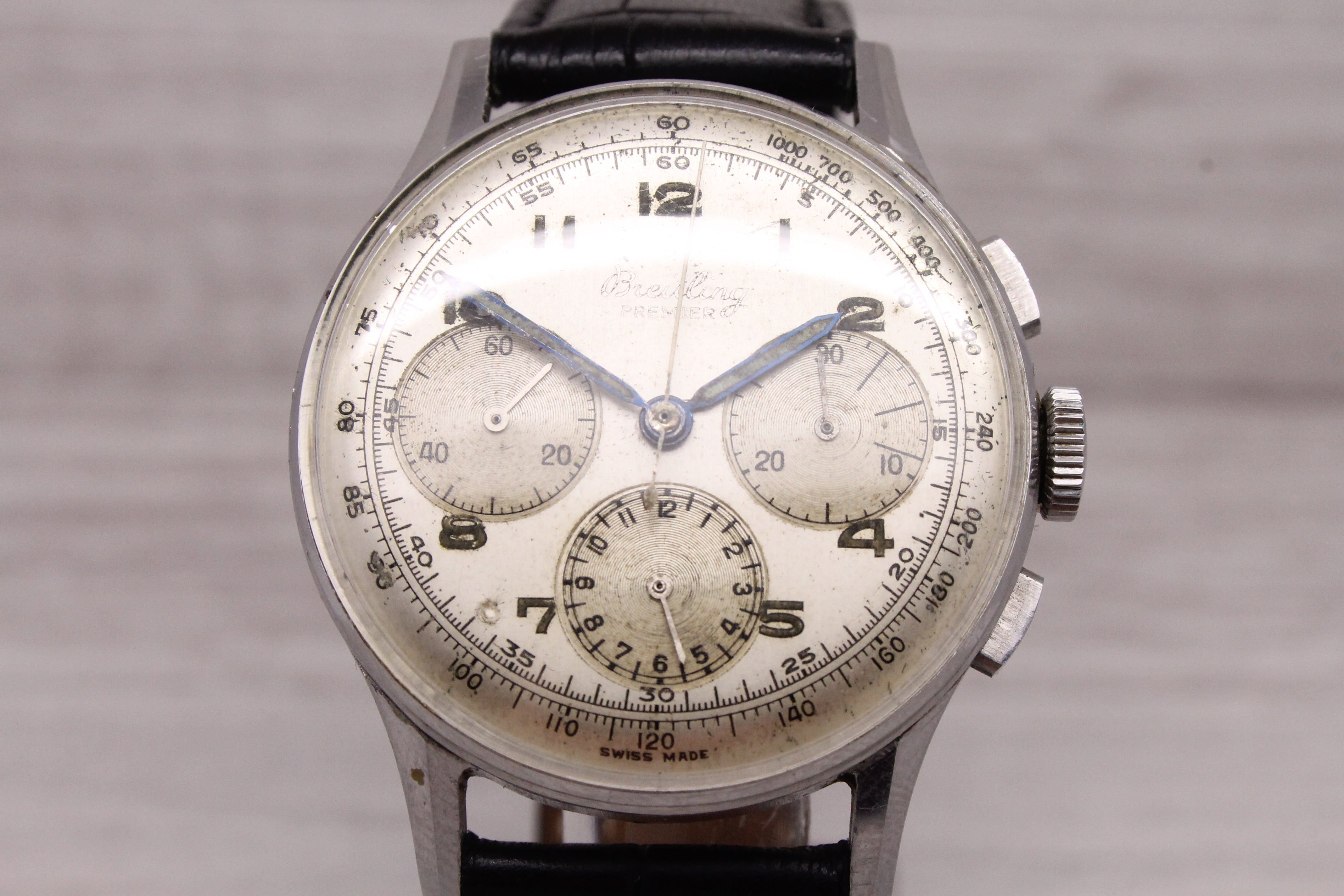 Dark Gray Vintage Breitling Premier ref.734 37mm Steel Men Chronograph Watch NEEDS SERVICE