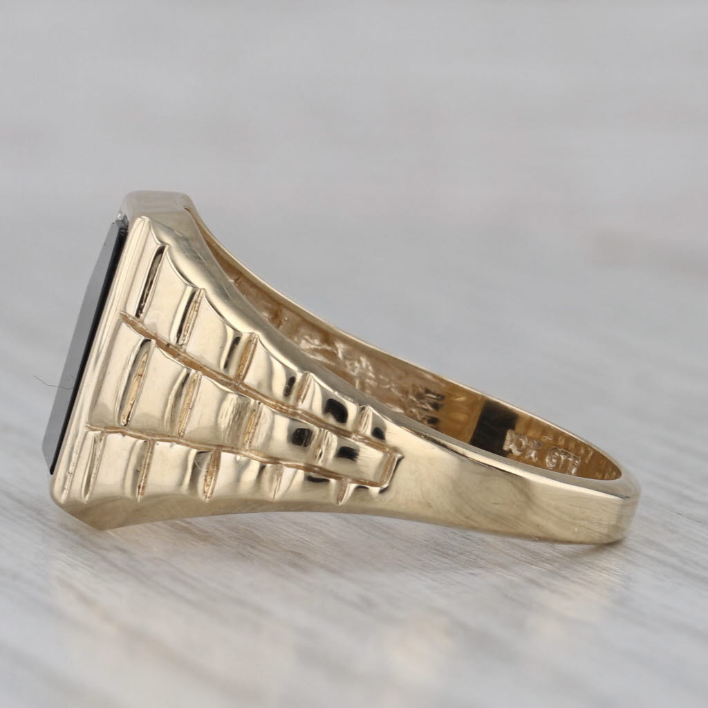 Men's Onyx Ring 10k Yellow Gold Size 10.5 Diamond Accent