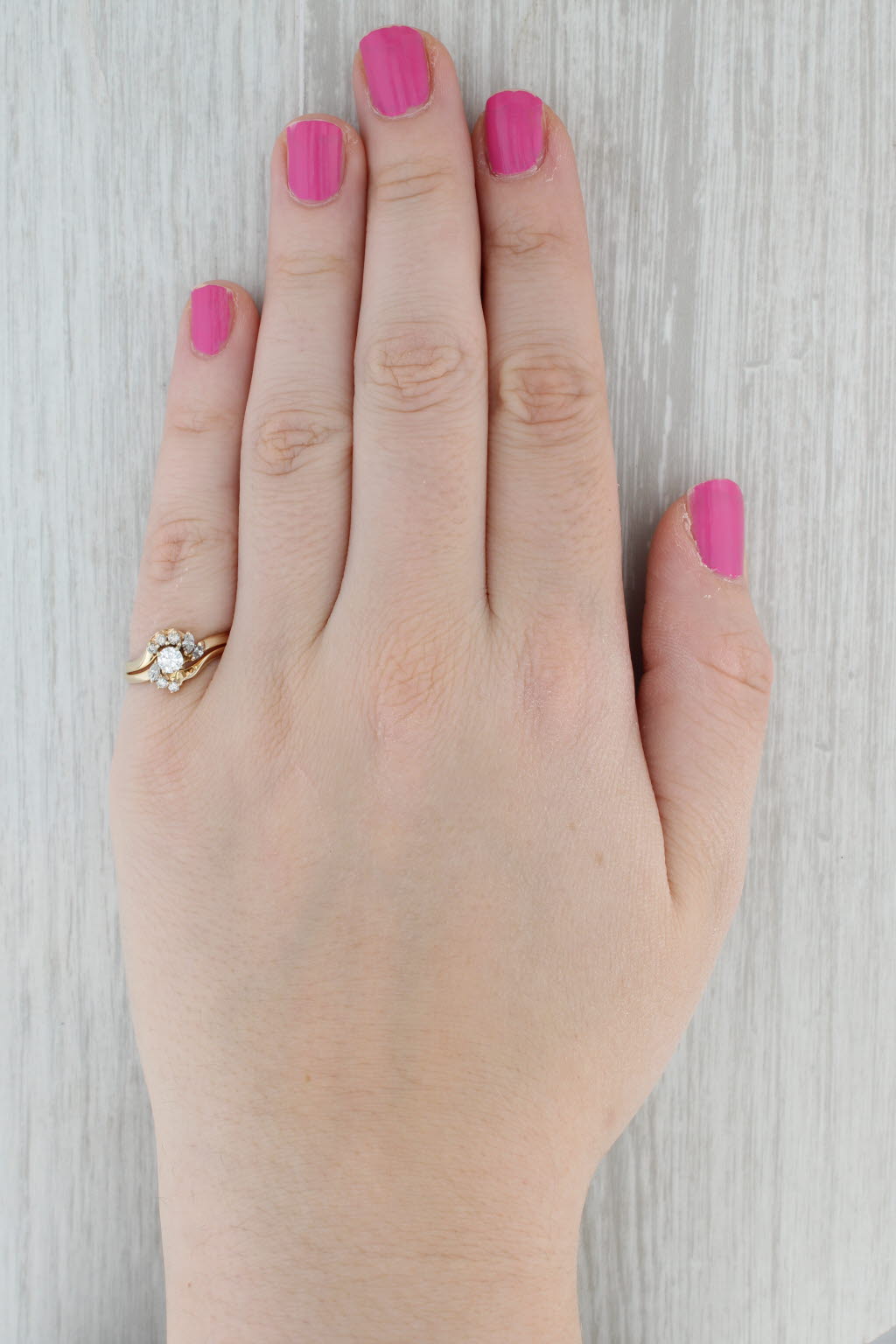 Gray 0.40ctw Round Diamond Halo Engagement Ring Wedding Band Set 14k Gold Size 7