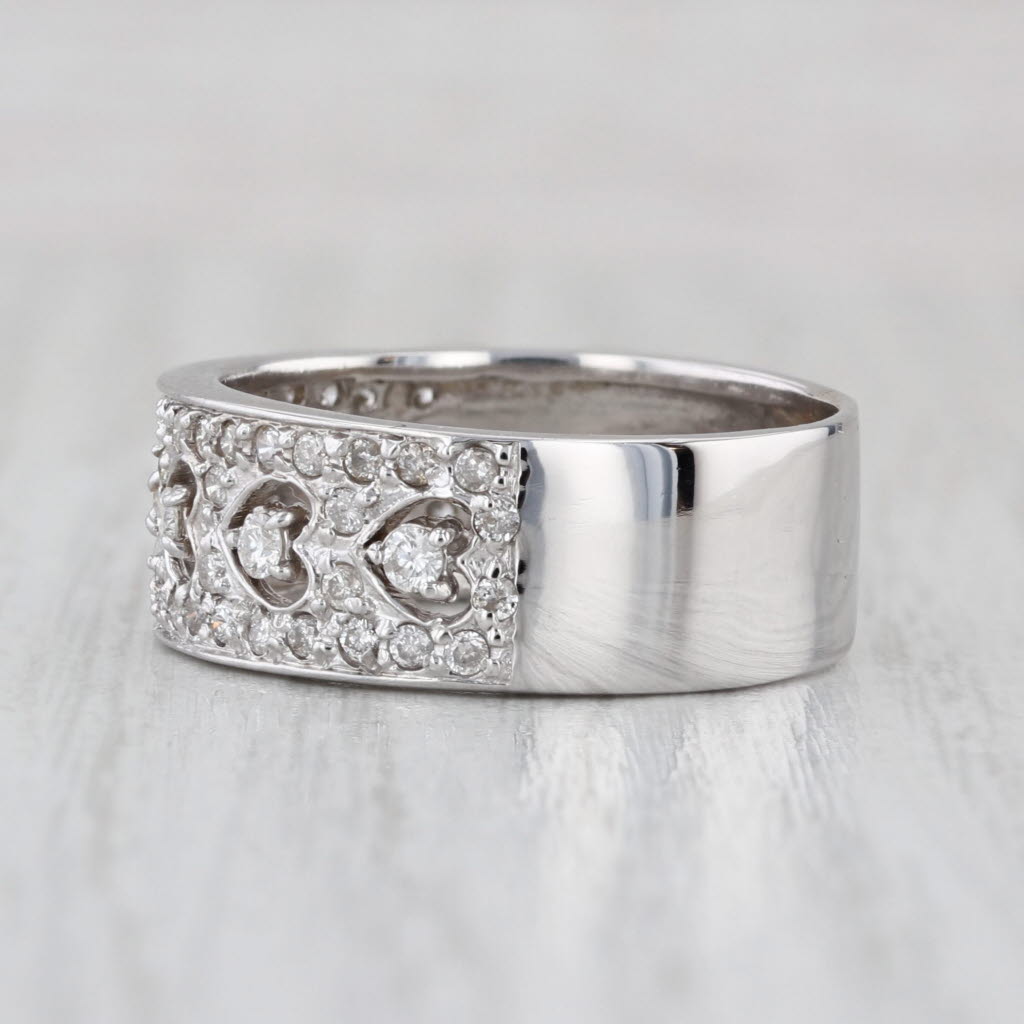 0.70ctw Diamond Heart Pattern Ring 14k White Gold Size 8.25 Anniversary Band