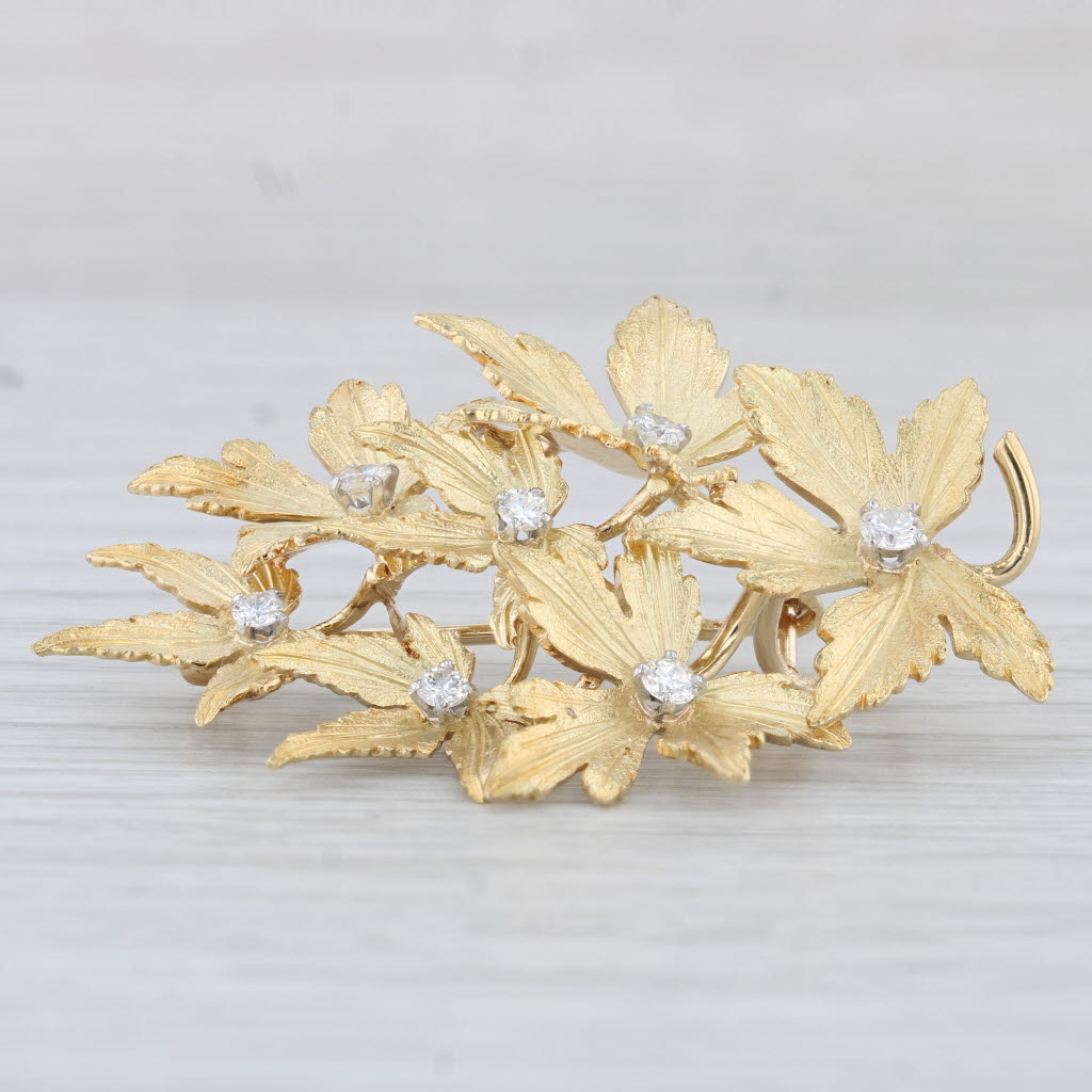 Light Gray 0.35ctw Diamond Flower Brooch 10k Yellow Gold Floral Statement Pin