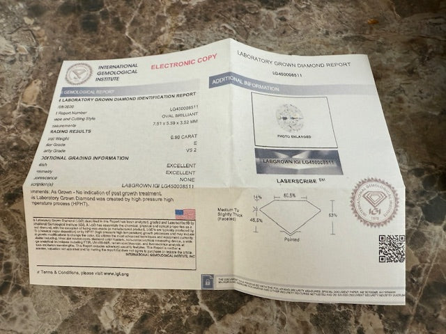 1.02ctw VS2 Oval Lab Grown Diamond Engagement Ring Wedding Band Set 14k Gold IGI