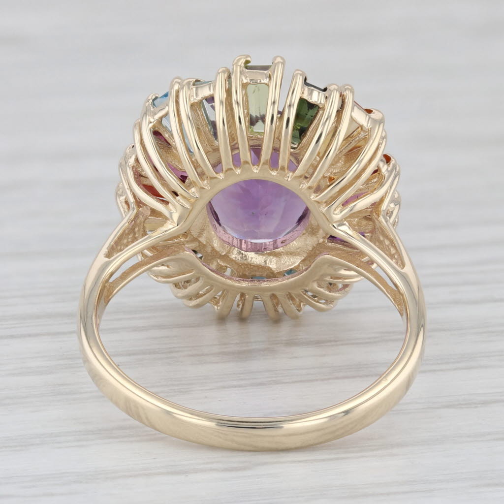 Gray Amethyst Multi Stone Rainbow Halo 10k Yellow Gold Size 8 Ring Cocktail