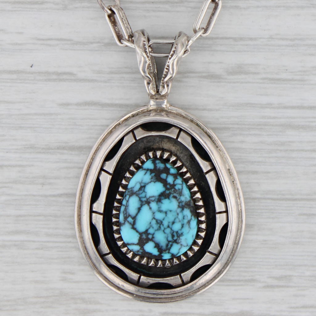 Gray Native American Royston Turquoise Necklace Sterling Silver Navajo Hodgins