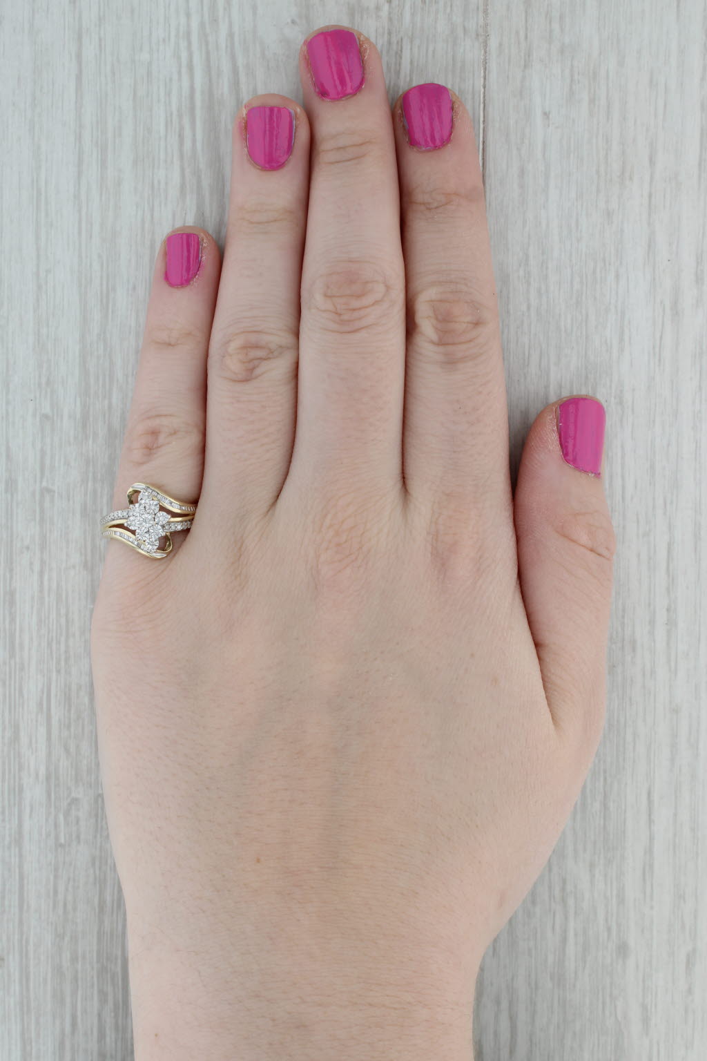 Dark Gray 0.11tw Diamond Cluster Bypass Ring 10 Yellow Gold Size 7 Engagement