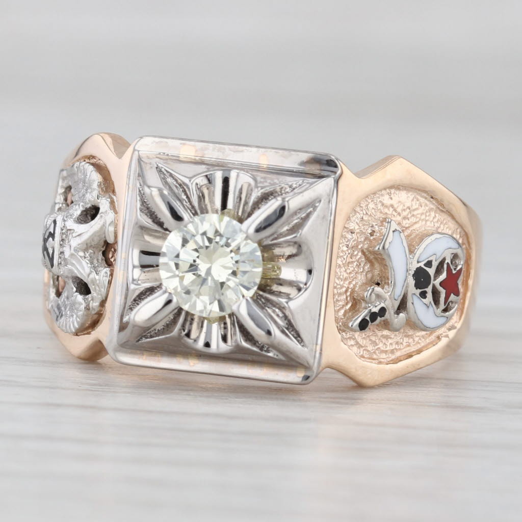 Light Gray New 0.53ct Diamond Masonic Ring 10k Gold Shriners Scottish Rite Size 10.5 GIA
