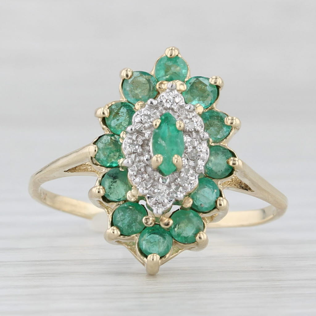 Light Gray 1.01ctw Emerald Diamond Cluster Halo Ring 10k Yellow Gold Size 9.5