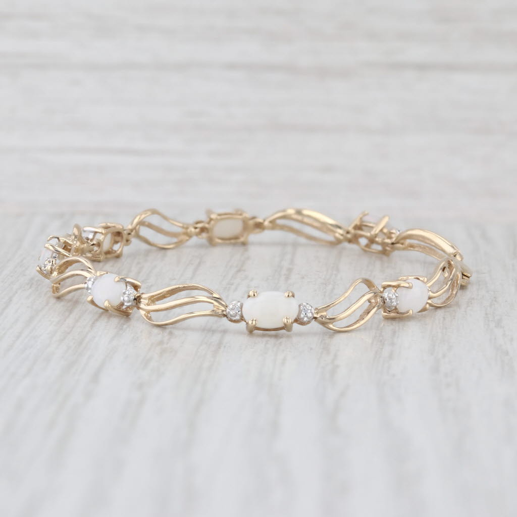 Opal Diamond Bracelet 10k Yellow Gold 7" 4.9mm
