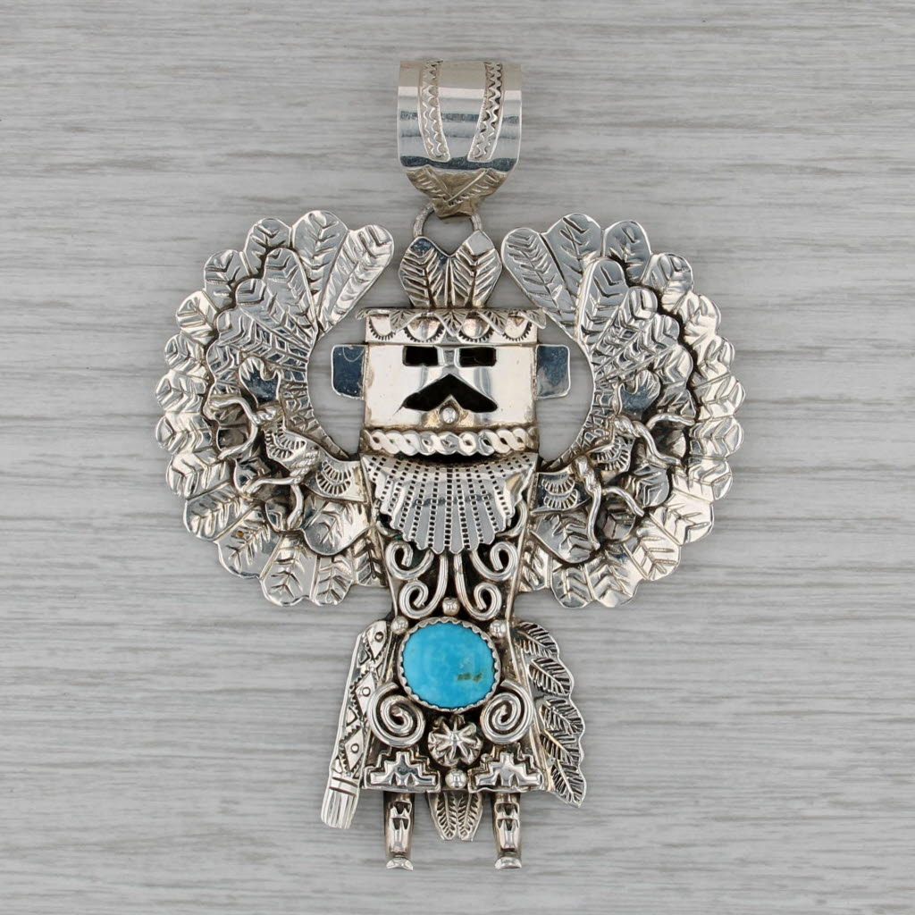 A Mariano Tribal Figure Pendant Sterling Silver Turquoise Navajo Native American