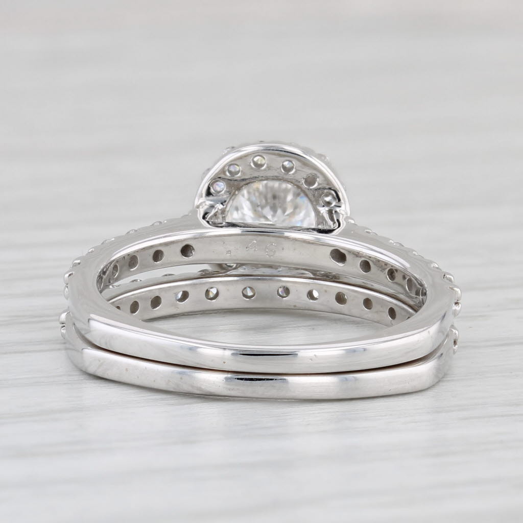 Light Gray 1.22ctw Diamond Halo Engagement Ring Wedding Band Bridal Set 14k White Gold