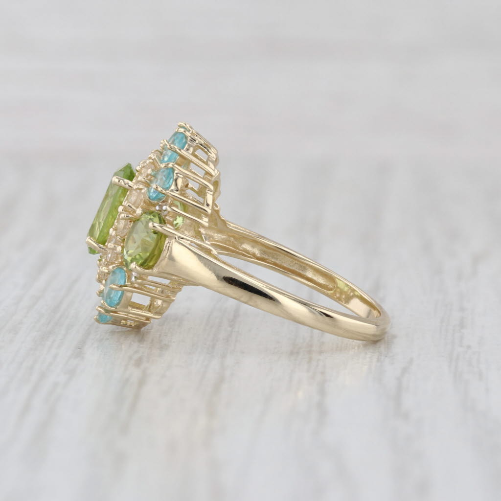 3.62ctw Peridot Topaz Apatite Ring 14k Yellow Gold Size 7 Cocktail Cluster
