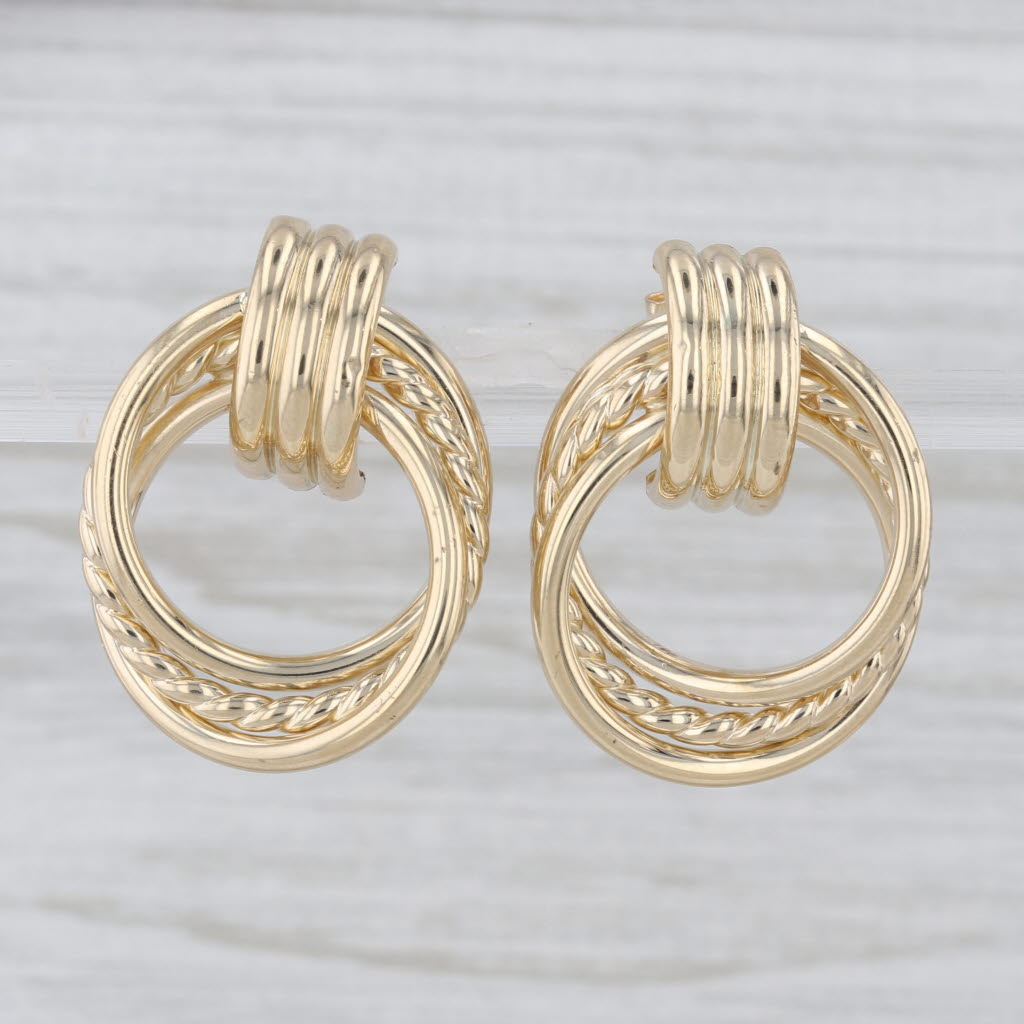 Interlocking 3 Circles Hoop Drop Earrings 10k Yellow Gold