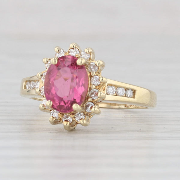 1.70ctw Pink Tourmaline Diamond Halo Ring 18k Yellow Gold Size 6.5