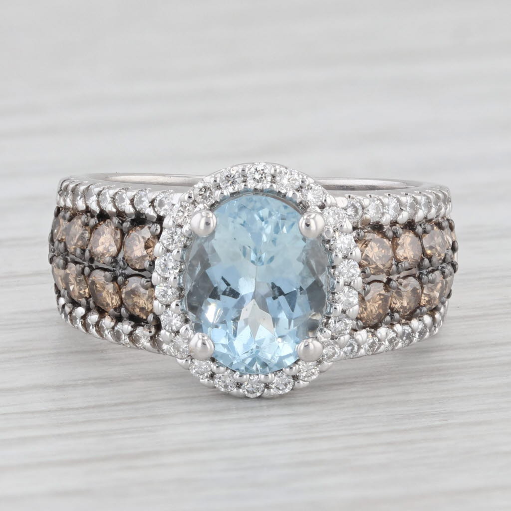 Light Gray Le Vian Aquamarine Diamond Halo Ring 14k White Gold Size 6.75