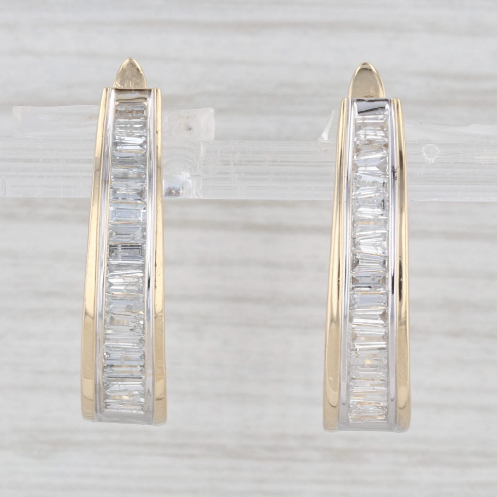 Light Gray 1.25ctw Diamond Journey Oval Hoop Earrings 14k Yellow Gold Snap Top Hoops