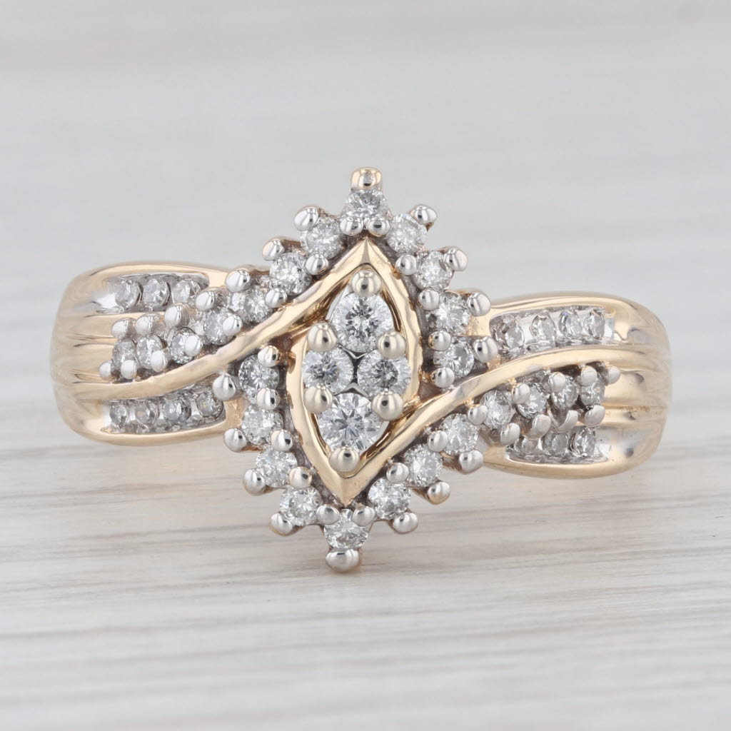 Light Gray 0.44ctw Diamond Cluster Engagement Ring 14k Yellow Gold Size 9.75 Bypass