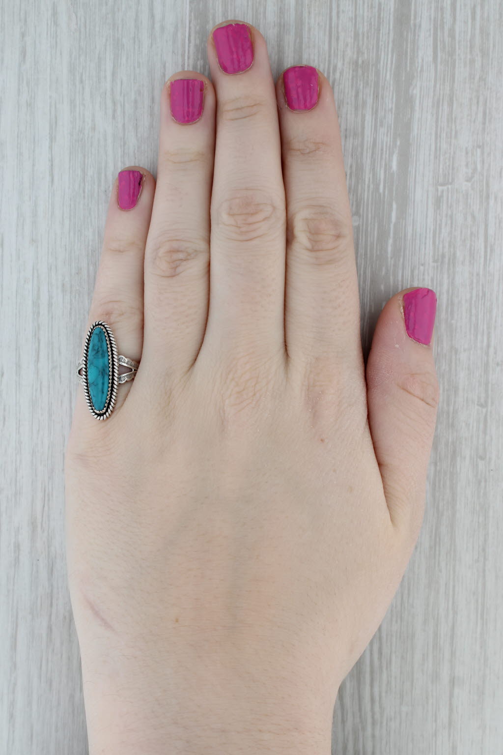 Dark Gray Vintage Imitation Turquoise Ring Sterling Silver Size 6 Native American Signed
