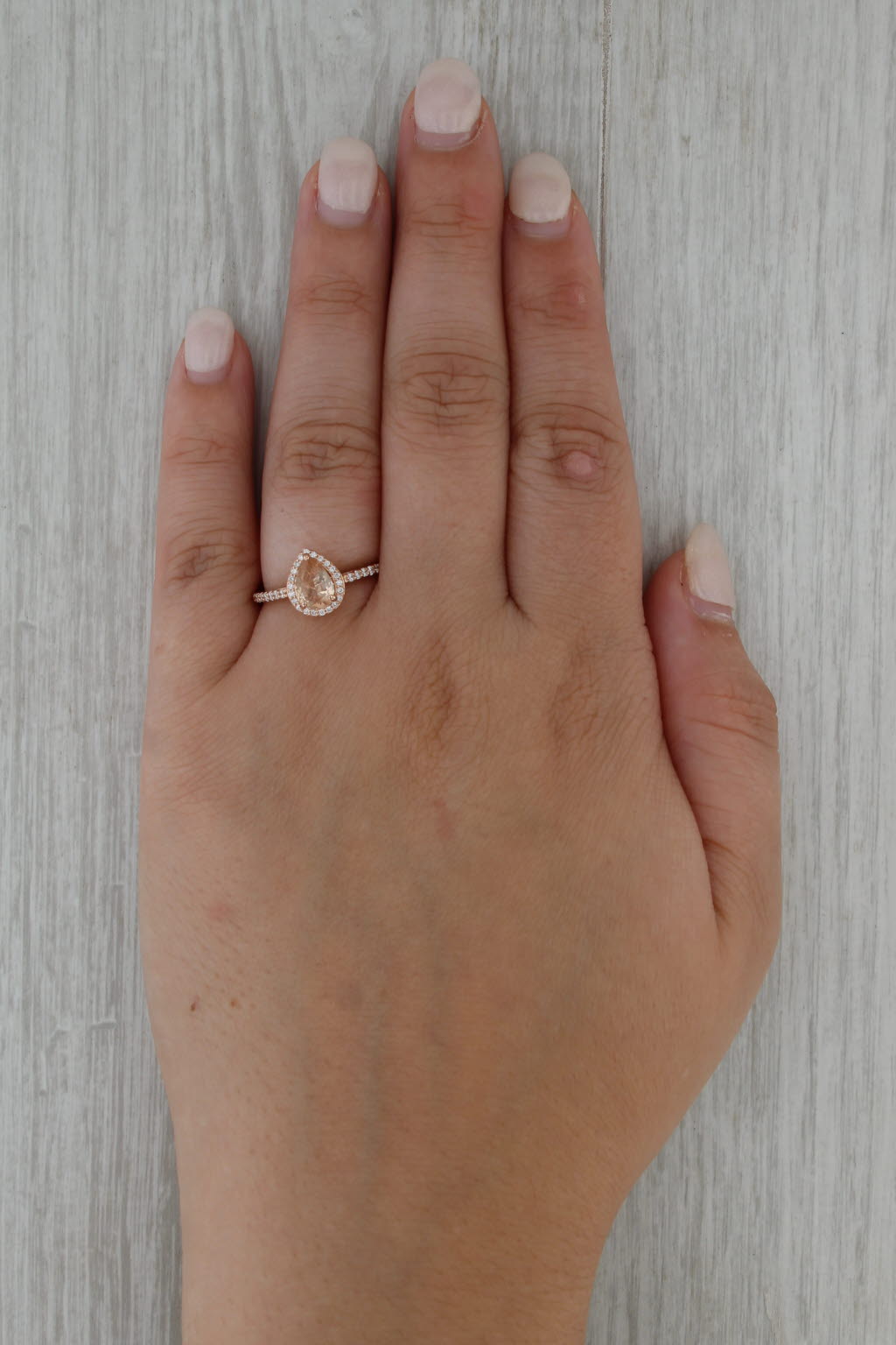 1.16ctw Pear Peach Topaz Diamond Halo Ring 14k Rose Gold Engagement Size 7.25