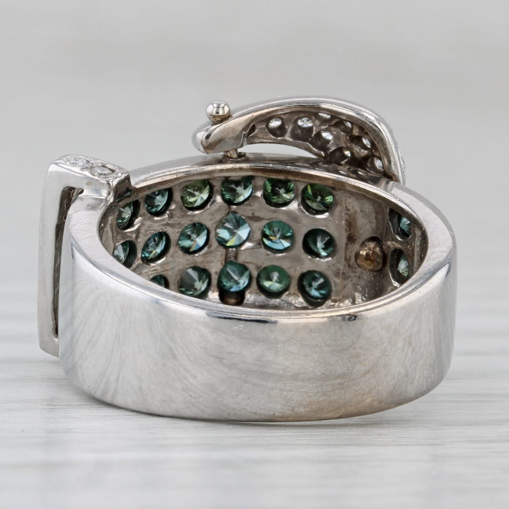Gray 1.44ctw Green White Diamond Belt Buckle Ring 14k White Gold Size 6 Cocktail
